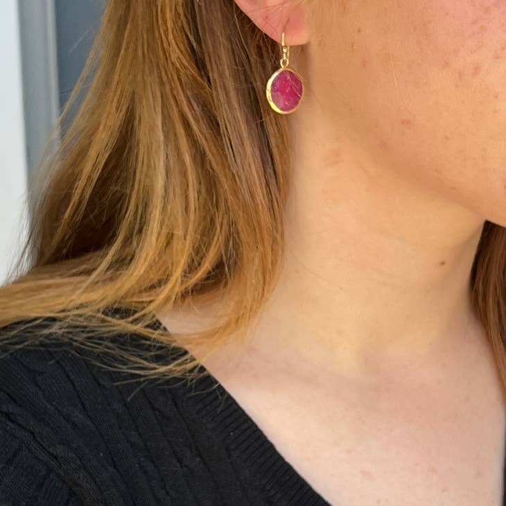 Round Ruby Earrings Vermeil