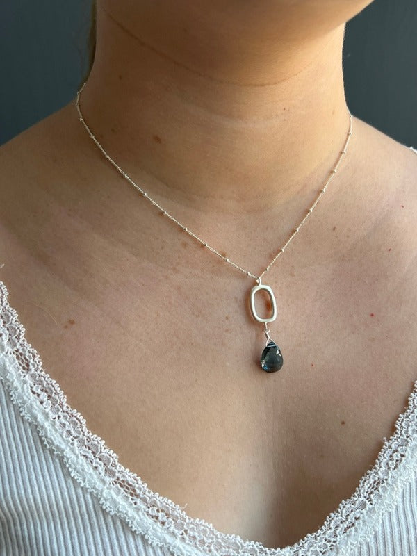 Rectangle Blue Topaz Necklace Silver