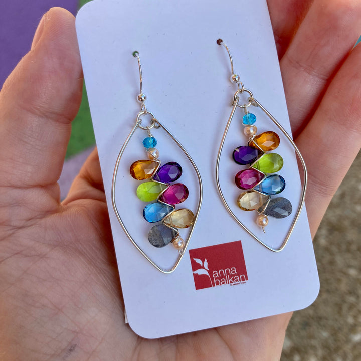 Hoops With Rainbow of Teardrops Earrings