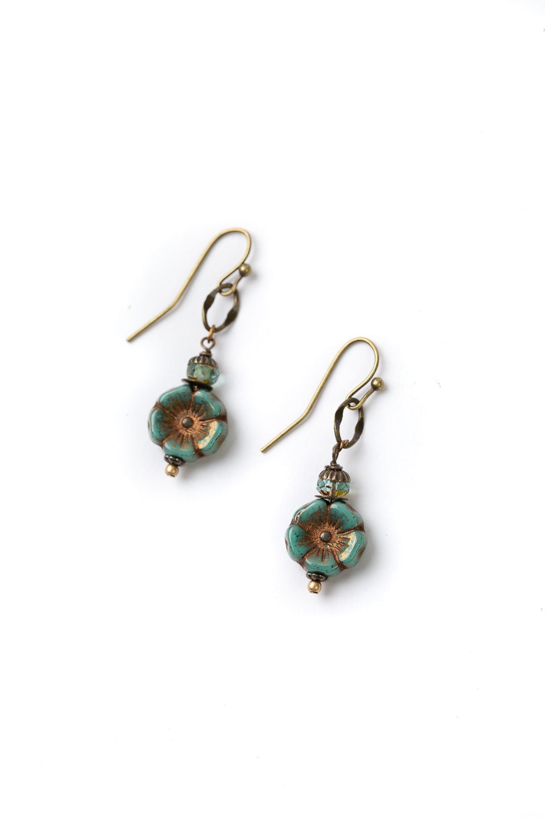 Rustic Creek Simple Czech Glass FLower Dangle Earrings