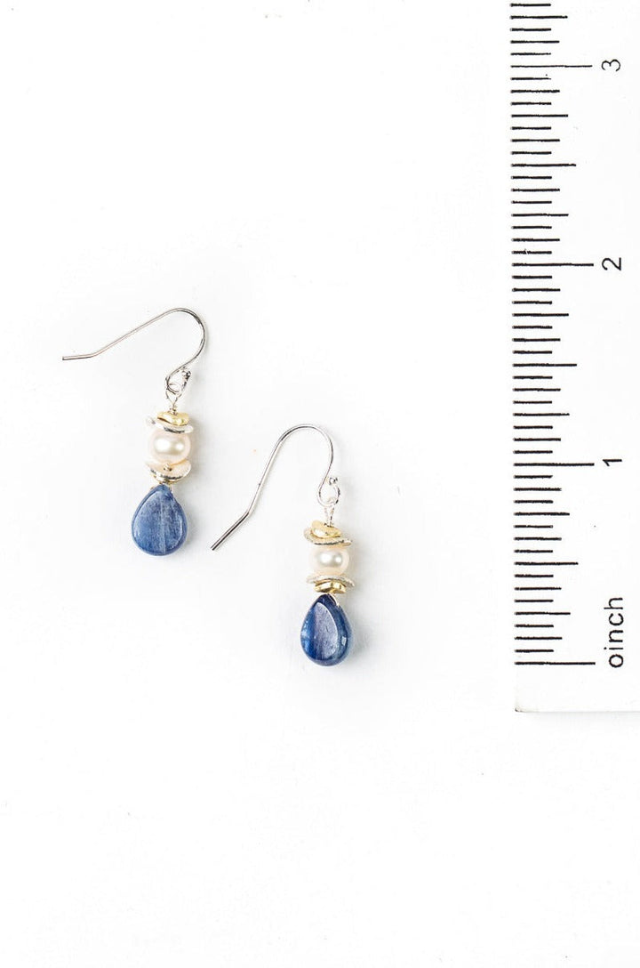 Seaside Kyanite Pearl Dangle Earrings