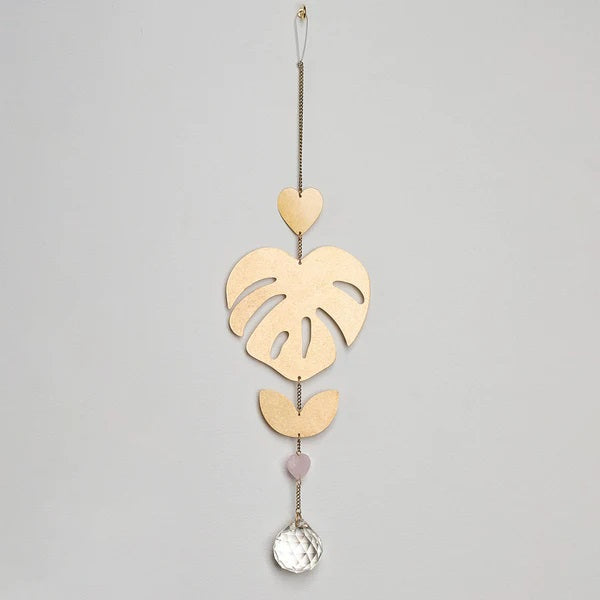 Suncatcher Monstera Leaf Rose Quartz