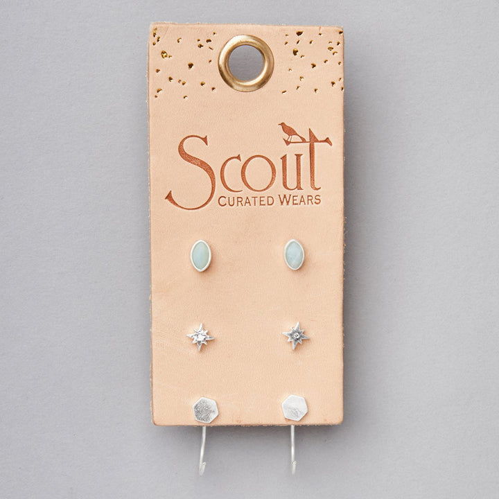 Gabby Stud Trio Amazonite Silver