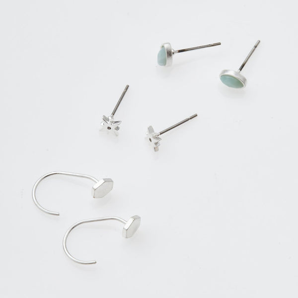 Gabby Stud Trio Amazonite Silver