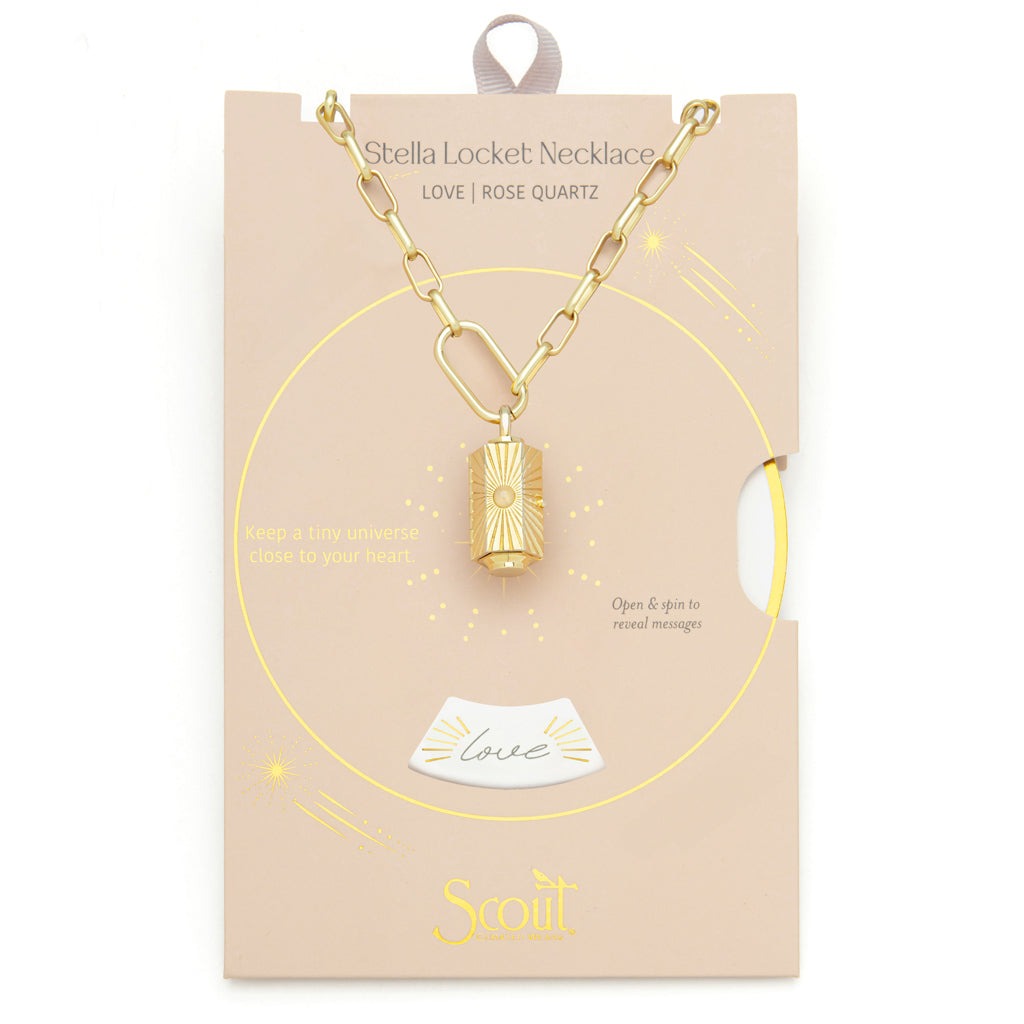 Stella Locket Necklace Love, Rose Quartz, + Gold