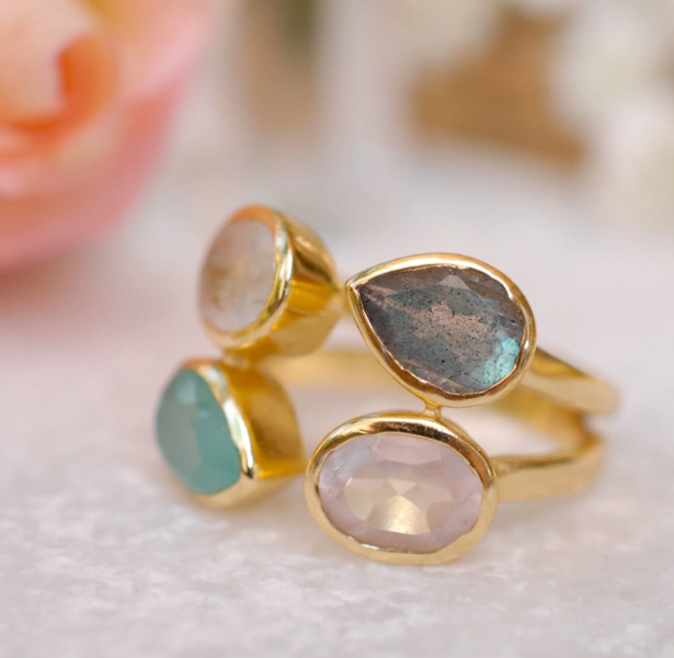 Ashley Ring Aqua Chalcedony, Labradorite + Rose Quartz