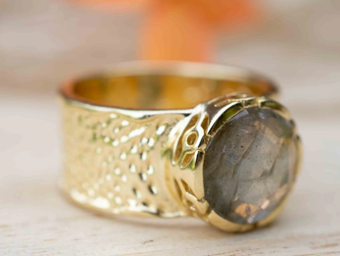 Jocelyn Ring Rainbow Labradorite + Gold