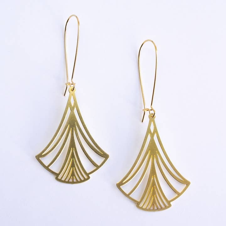 Art Nouveau Triangle Earrings Gold