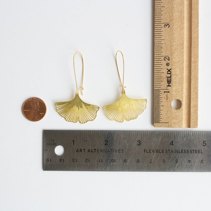 Ginkgo Biloba Leaf Earrings Gold