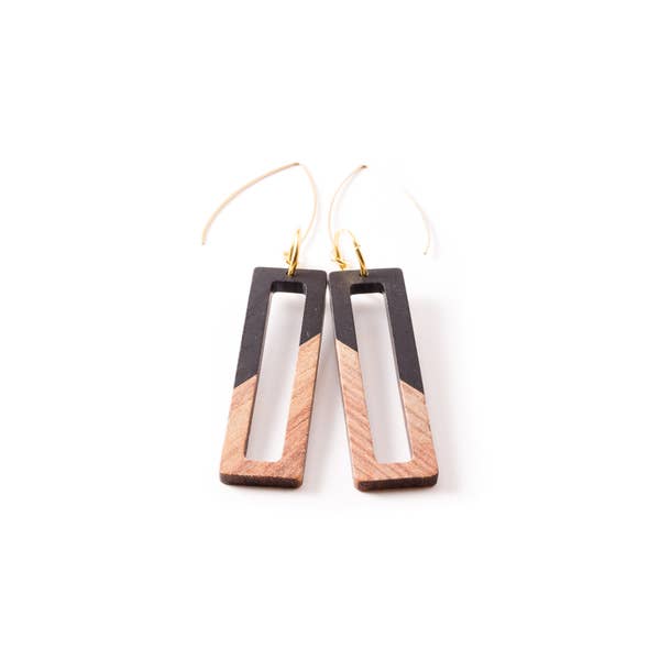 Black Wood Resin Rectangle Earrings