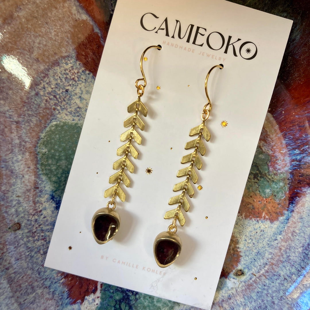 Acorn Earrings + Chevron Chain Garnet