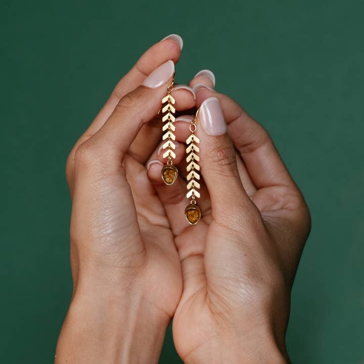 Acorn Earrings + Chevron Chain Yellow Jasper