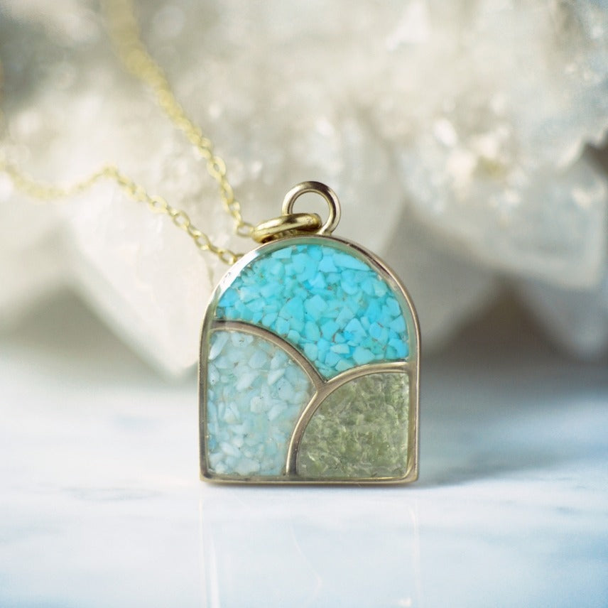 Gemstone Hills Landscape Necklace Turquoise, Peridot + Larimar