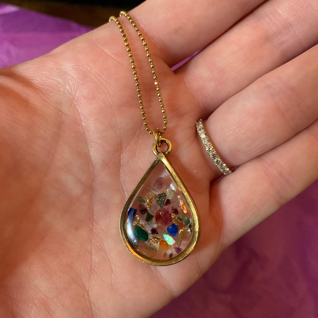 Long Teardrop Necklace Mixed Gemstones