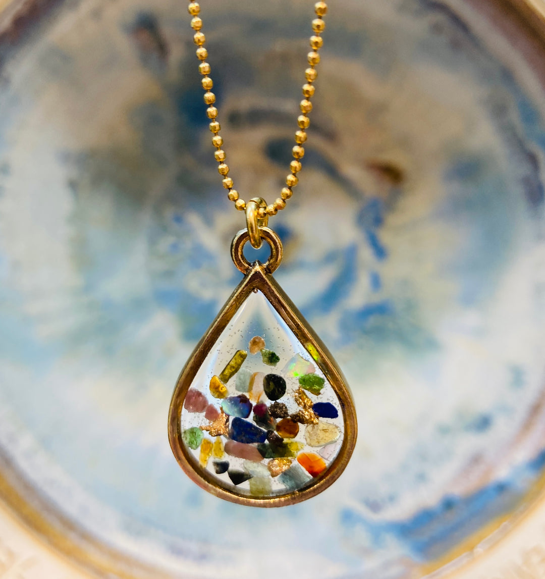 Long Teardrop Necklace Mixed Gemstones