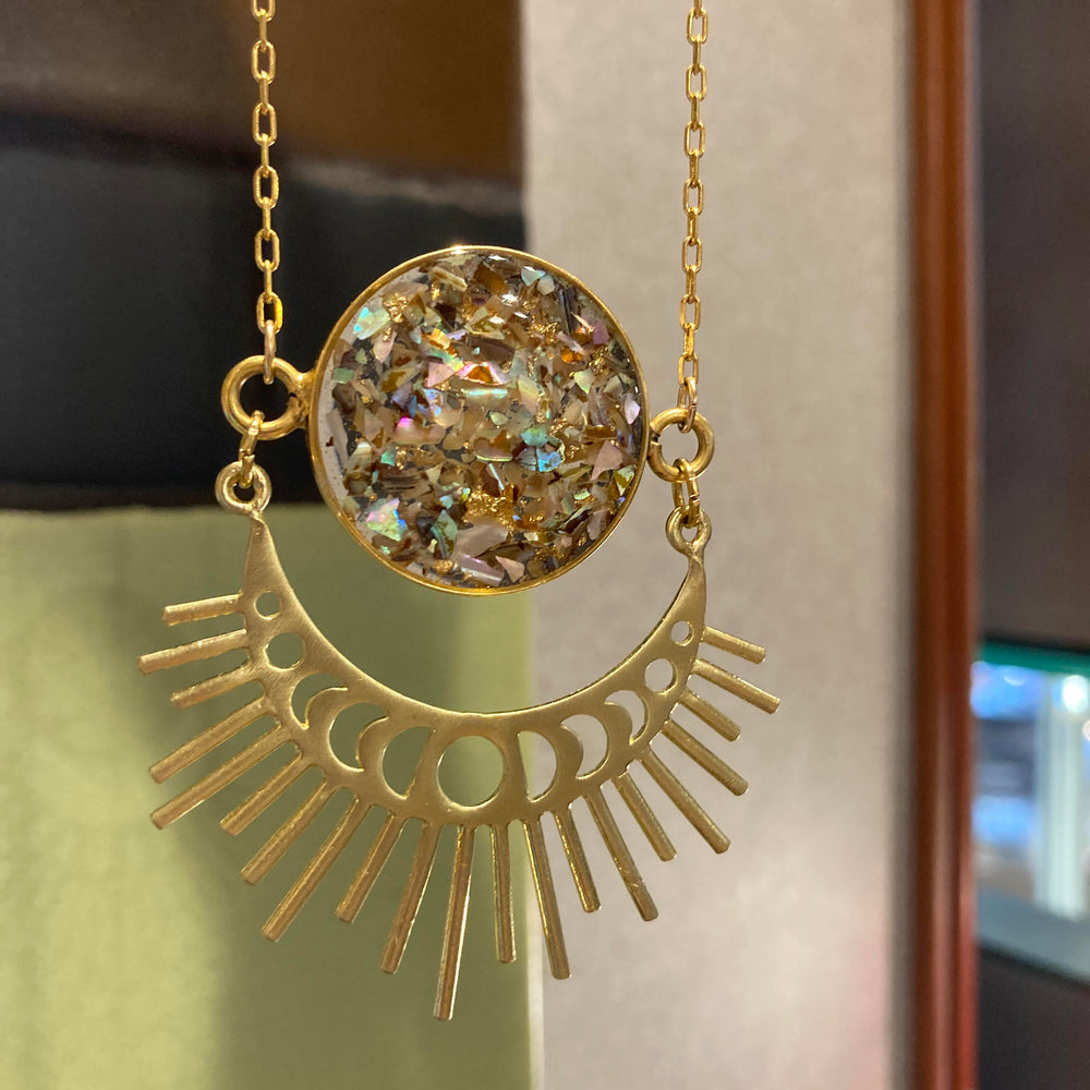 Moonphase Starburst Necklace Abalone + Gold Flake