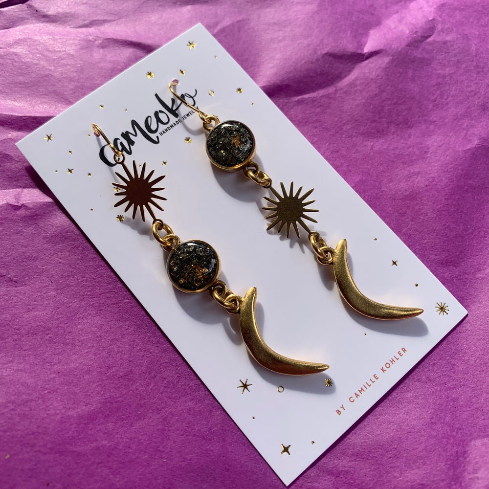 Twin Stars Dangle Earrings Pyrite Gold