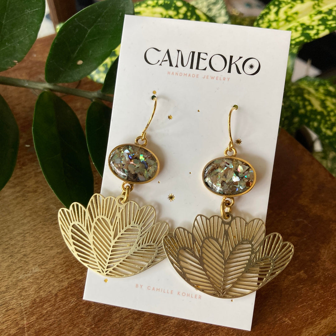 Zoe Lotus Dangle Earrings Abalone