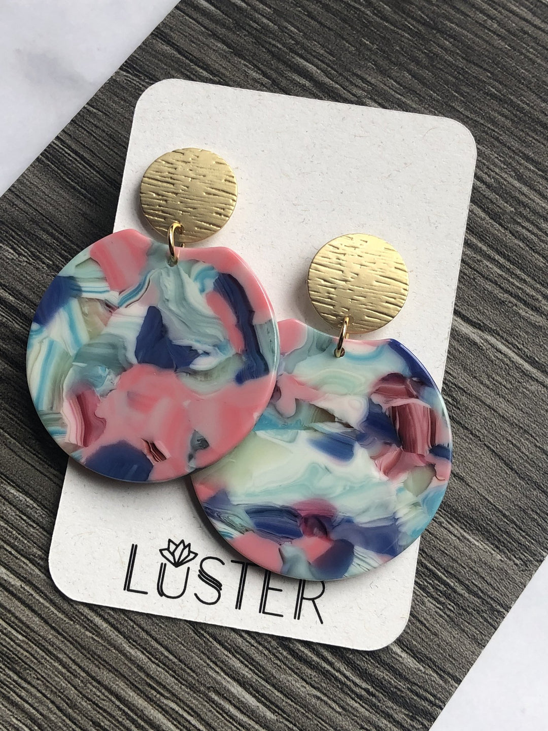 Pink & Blue Round Drop Earrings