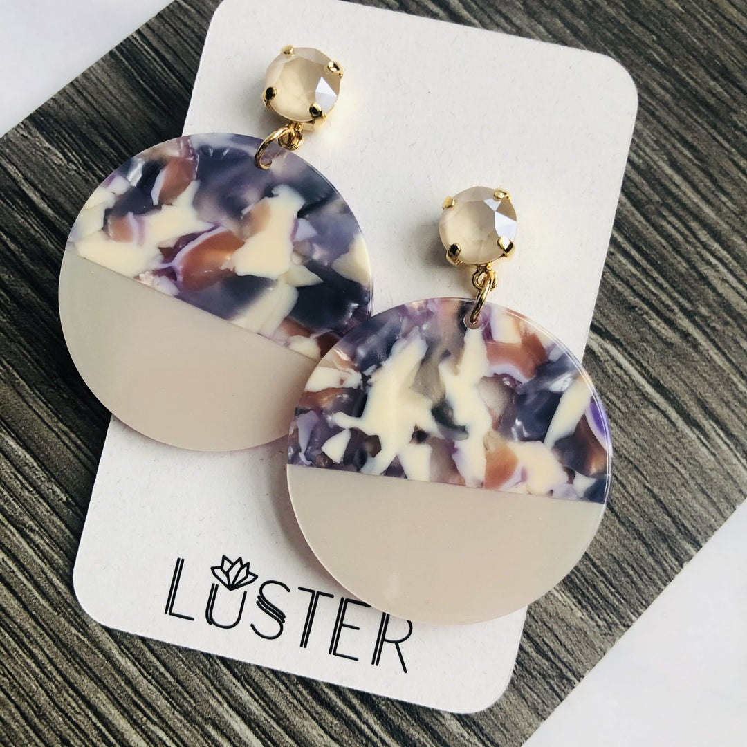 Ivory & Purple Round Earrings