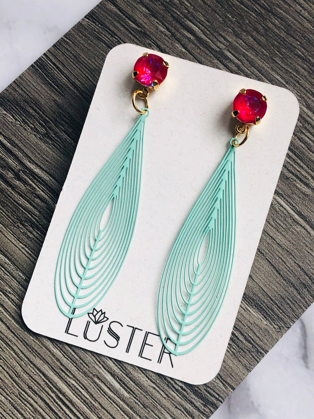 Green & Pink Crystal Drop Earrings