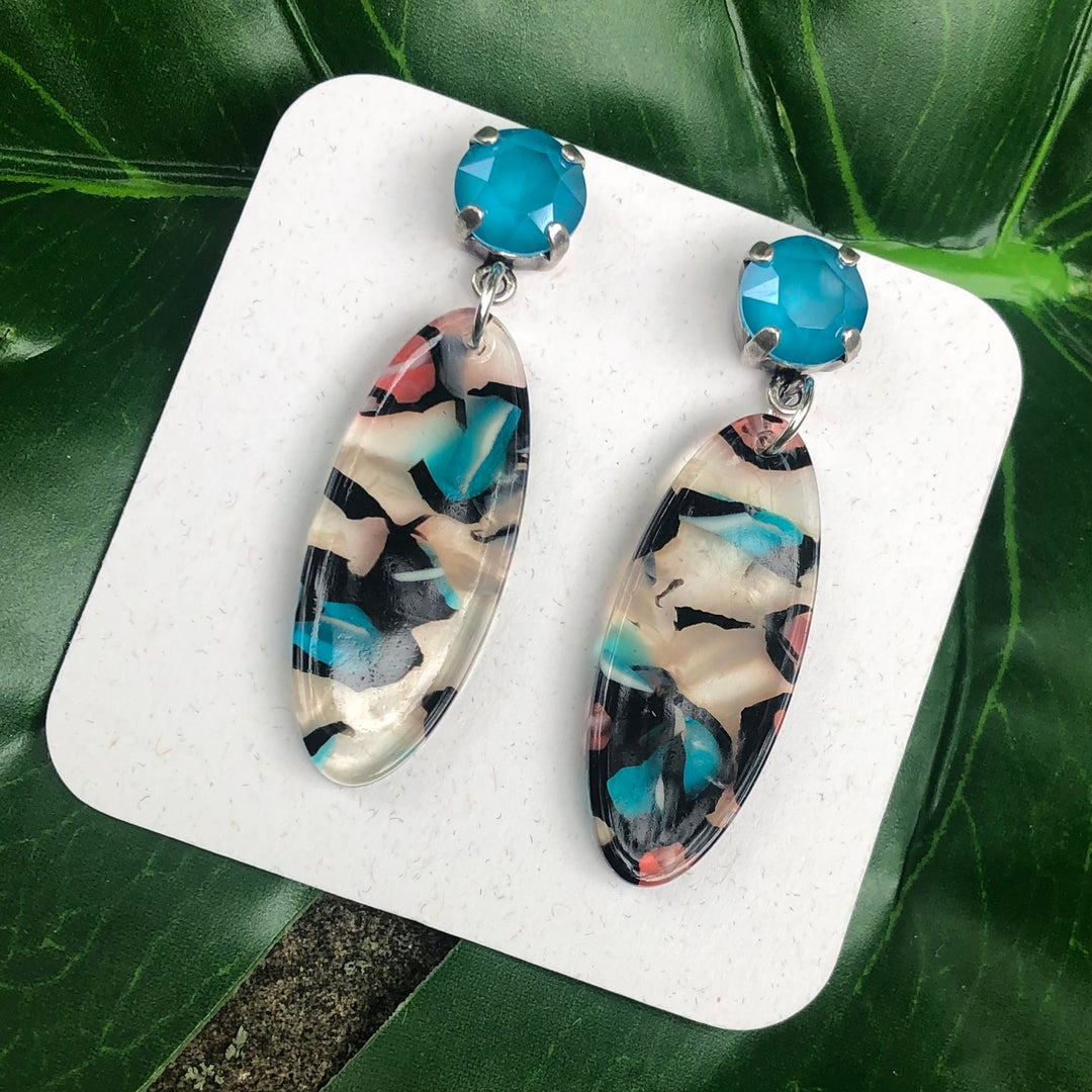 Teal Oval Drop Earrings