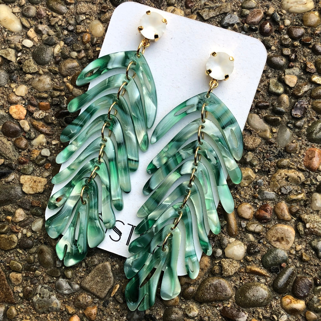 Long Leaf Drop Earrings Light Green