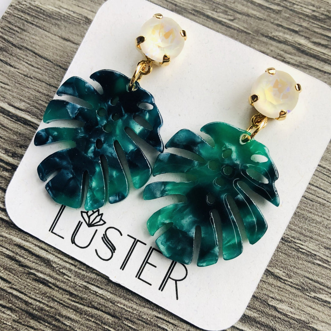 Green Monstera Leaf Earrings