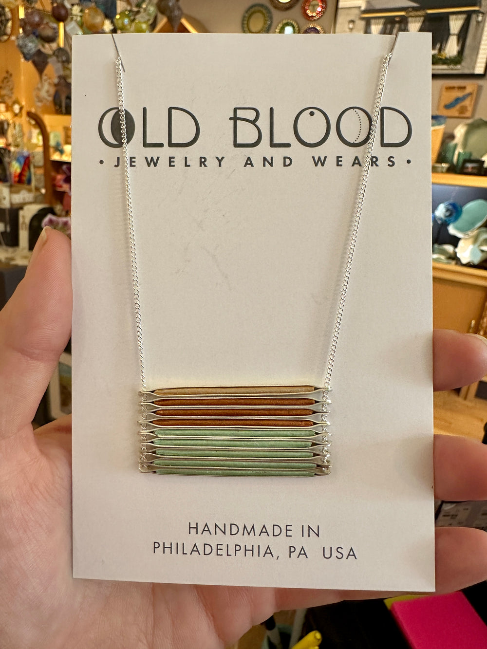 Inlay Ladder Necklace Mint Copper, Rose + Sterling Silver