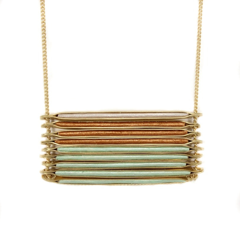 Inlay Ladder Necklace Mint Copper, Rose + Sterling Silver