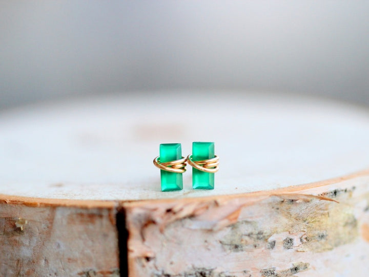 Baguette Studs Green Onyx