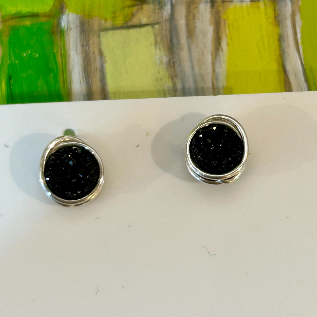 Micro Druzy Studs Eclipse Sterling Silver