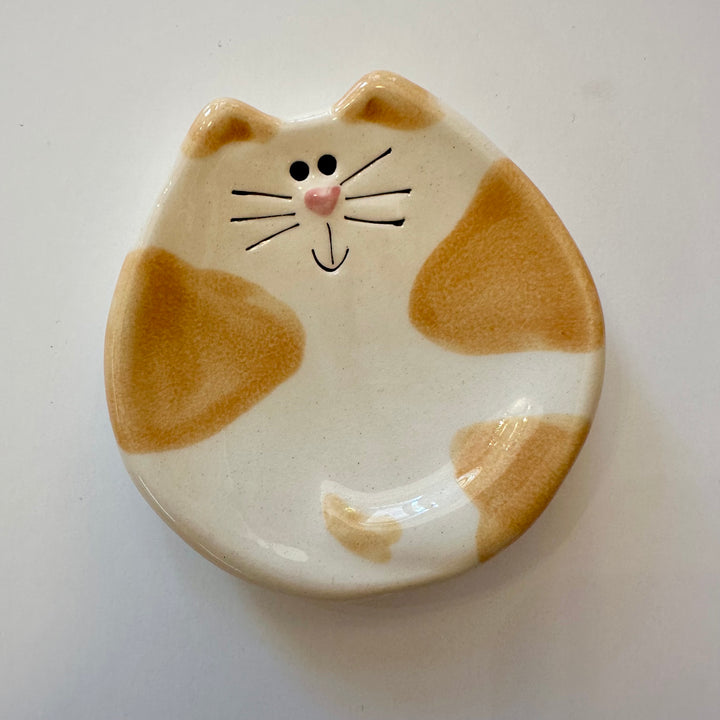 3" White + Orange Spotted Cat Dish
