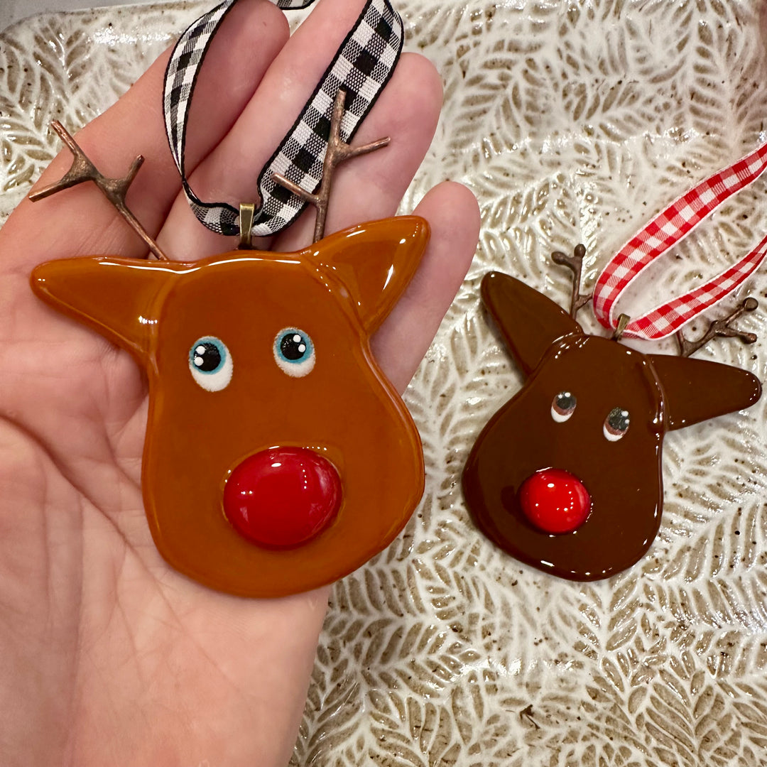 Rudolph Fused Glass Ornament