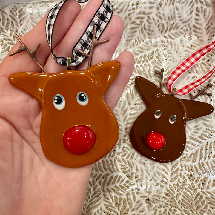 Rudolph Fused Glass Ornament
