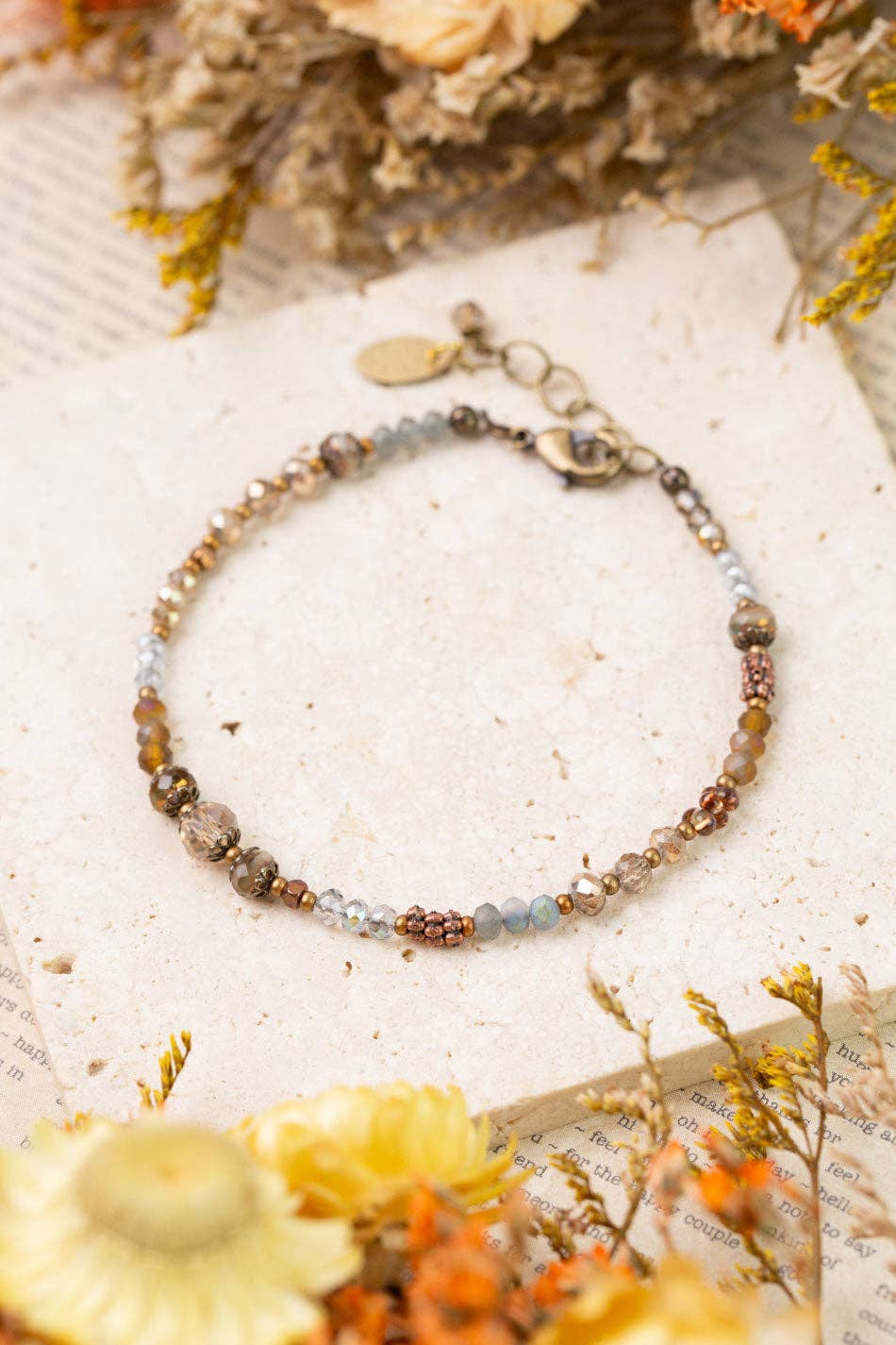 Copper Tides Czech Glass + Crystal Collage Bracelet