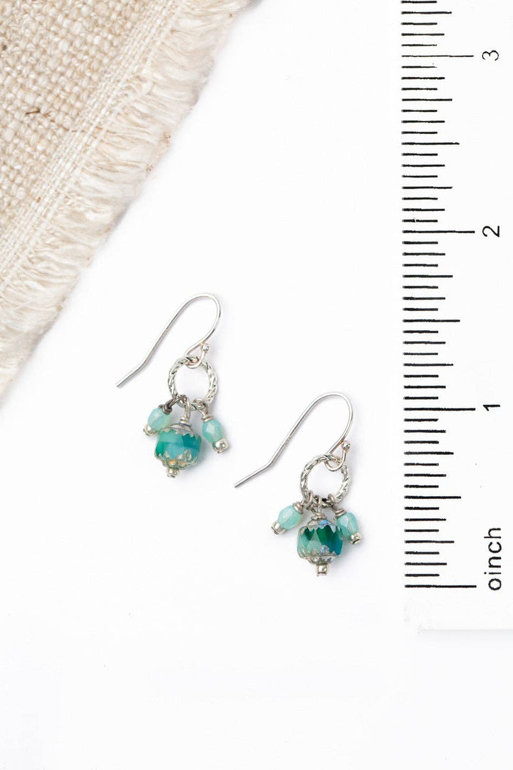 Silver Etched Aqua Glass Cluster Earrings