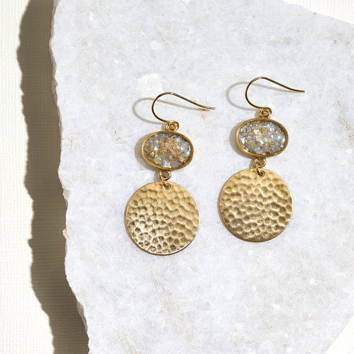 The Lola Earrings Crushed Gem Hammered Circle