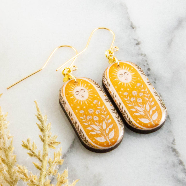 Vintage Yellow Sun Oblong Earrings
