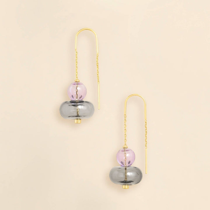 Lavender + Smoke + Gold Refined Glass Stacked Threader Earrings