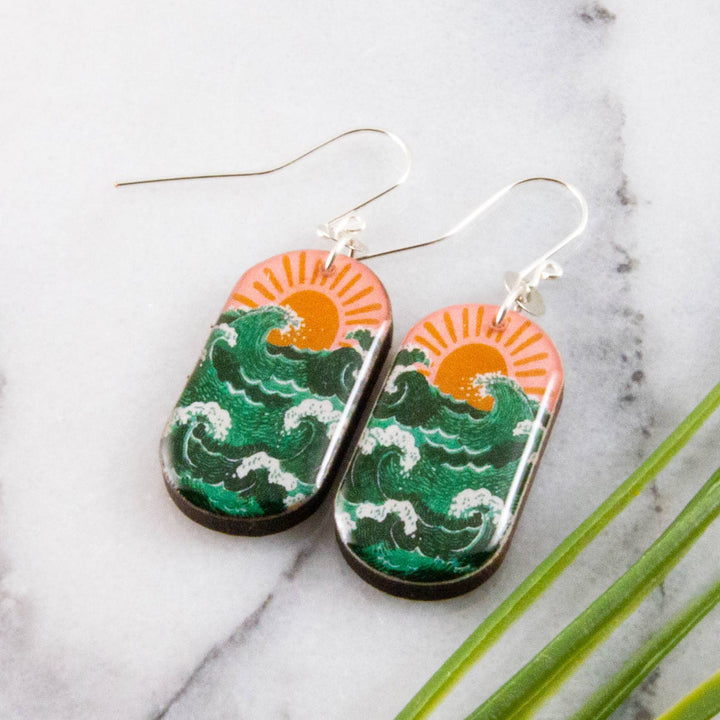 Mod Pink + Green Sunset Oblong Earrings