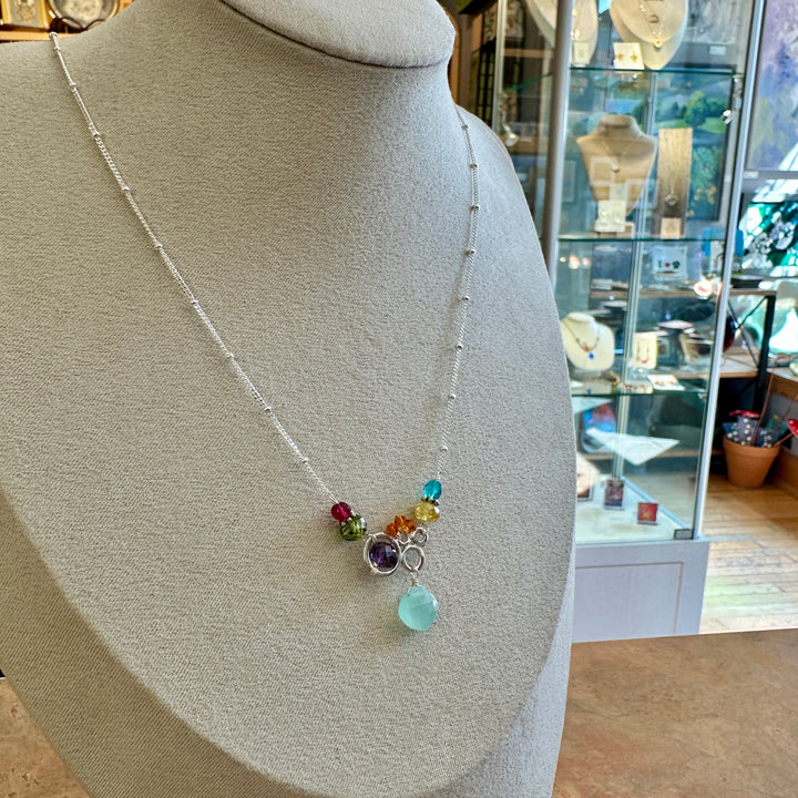 Small Bubbles with Diamond Gem Necklace Chalcedony
