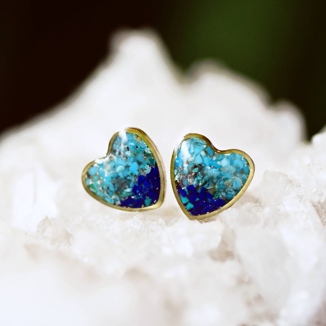 Gradient Stone Inlay Heart Shaped stud earrings : Turquoise +