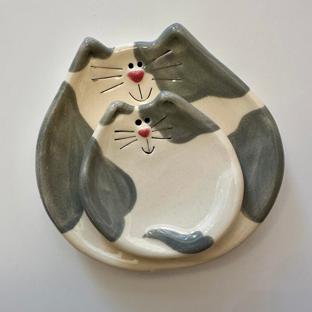 3" White + Gray Spotted Cat Dish
