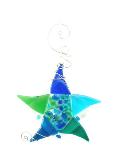 Crushed Glass Center Star Sm Blue Green