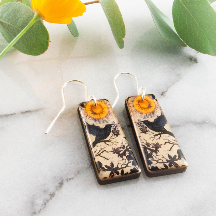 Moody Vintage Raven Tapered Rectangle Earrings