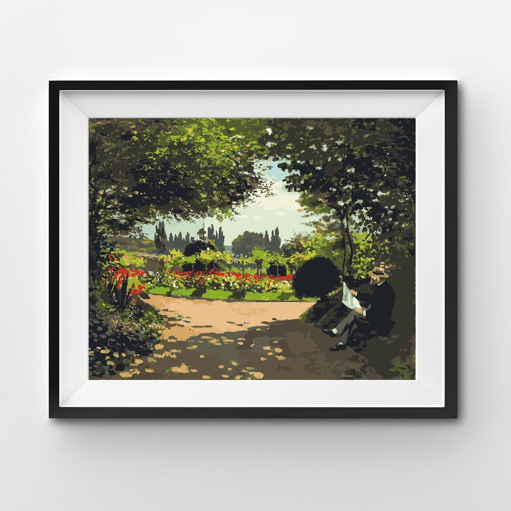Adolphe Monet Reading in the Garden