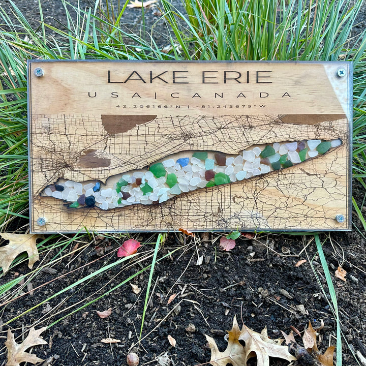 Lake Erie Map Beach Glass + Acrylic Large