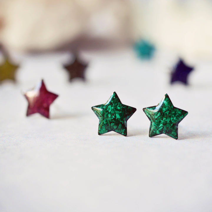 Star Pack Stud Earrings set of two - Gold leaf + Chrysocolla