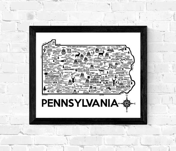 Pennsylvania Map Print White And Black
